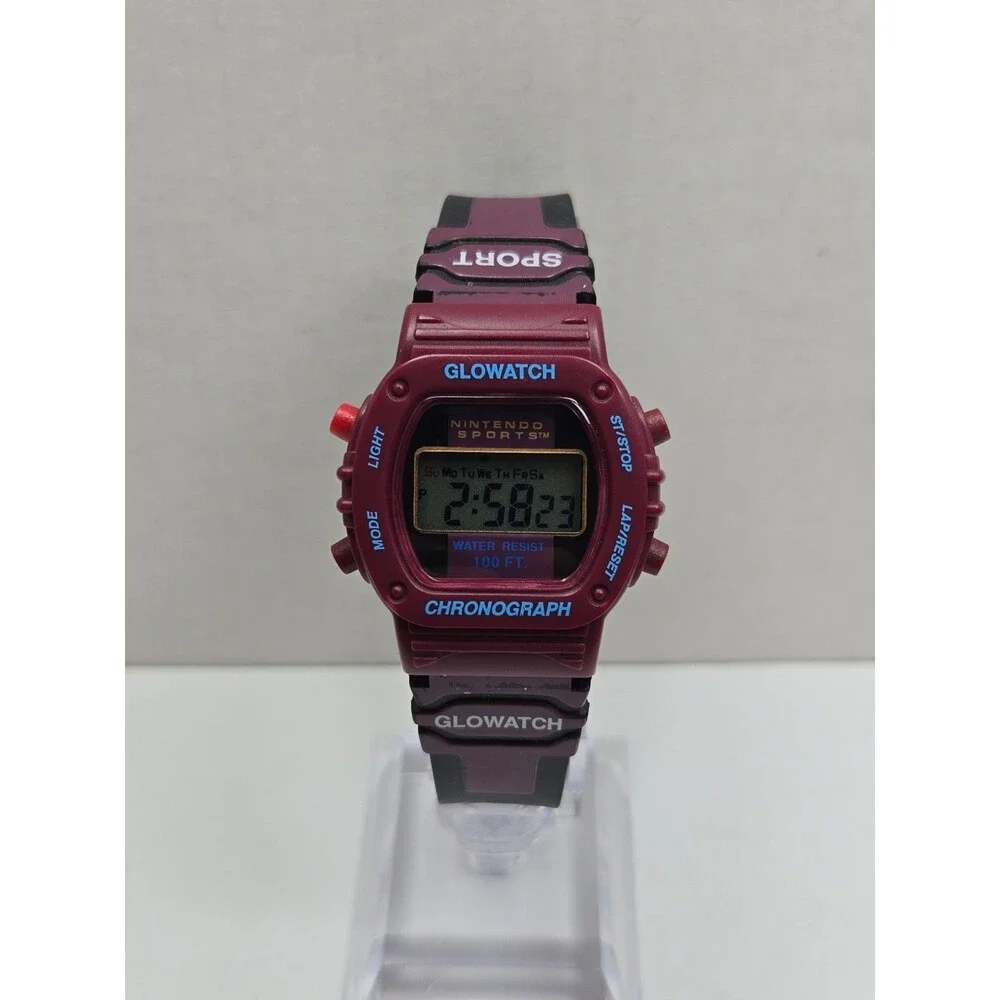 Vintage Nintendo Sports Glowatch Burgundy Digital Chronograph Unisex New Battery